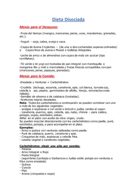 Dieta disociada alicardo